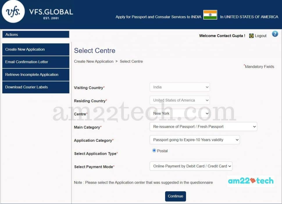 VFS application passport renewal