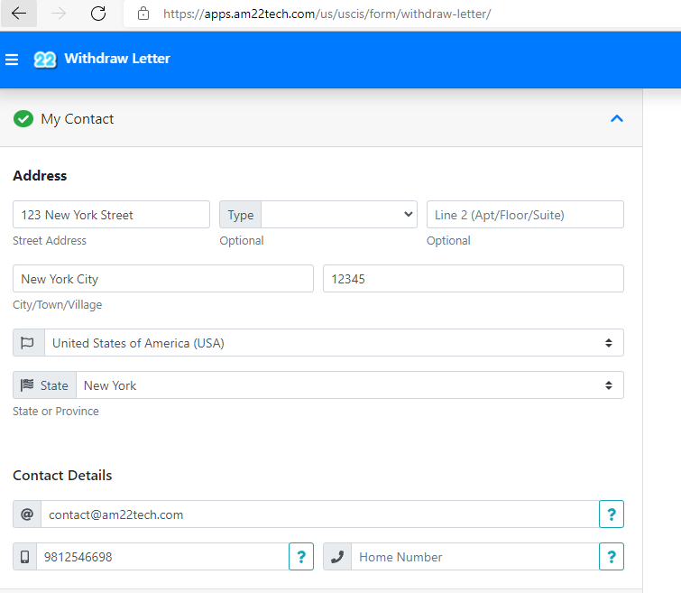 USCIS Application Withdrawal Letter With Receipt Barcode USA 2022 