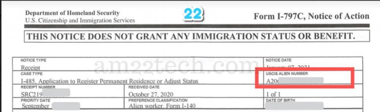 where to find alien registration number on h1b visa