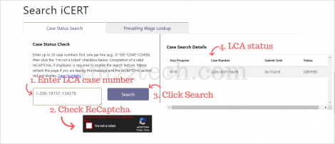 lca status check icert h1b website salary processing