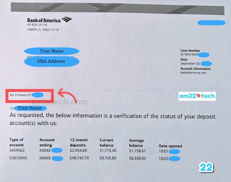 Bank Account Verification Letter for Visa Immigration USA