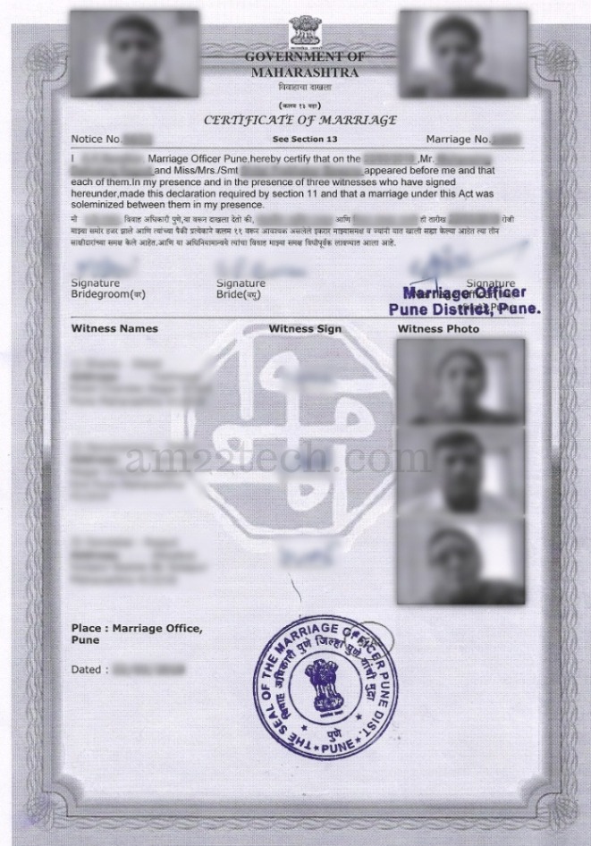 US Green Card Marriage Certificate (Indian Proofs) - USA