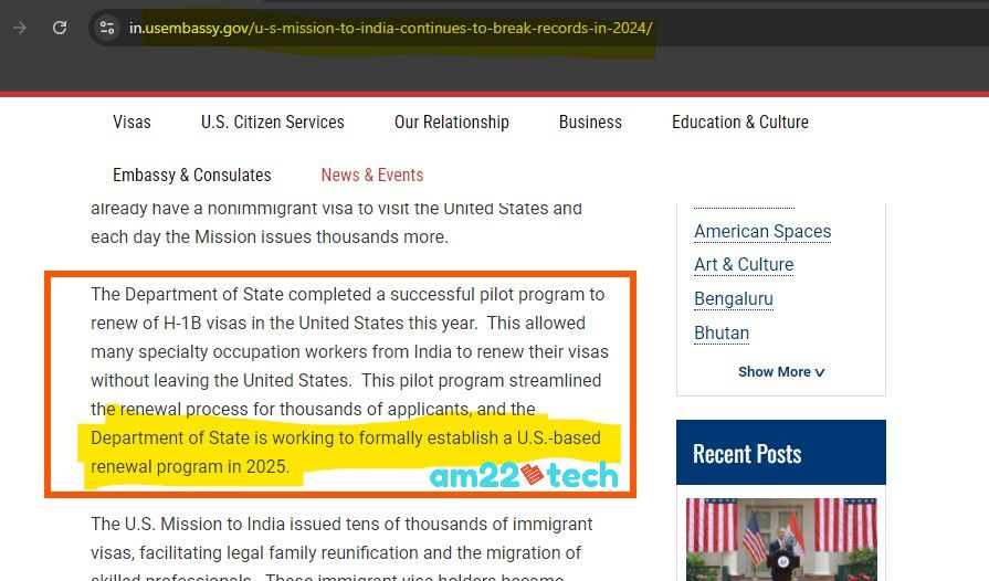 US embassy in India mentioned that visa renewal in USA will be a permanent soon