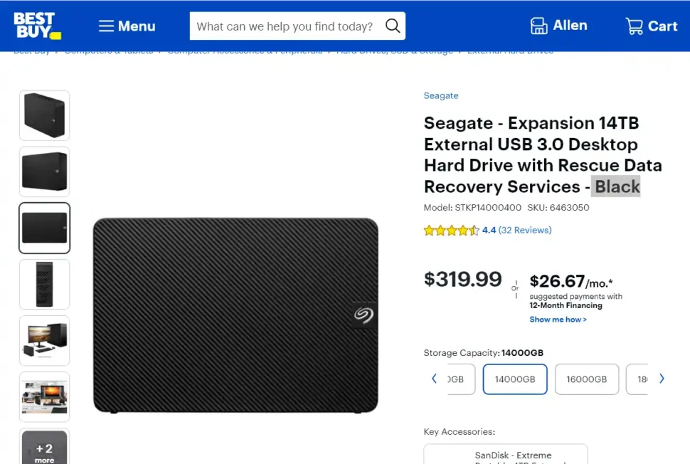 Bestbuy - 14tb seagate hard drive