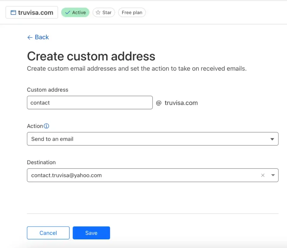 Create custom email address routing at cloudflare