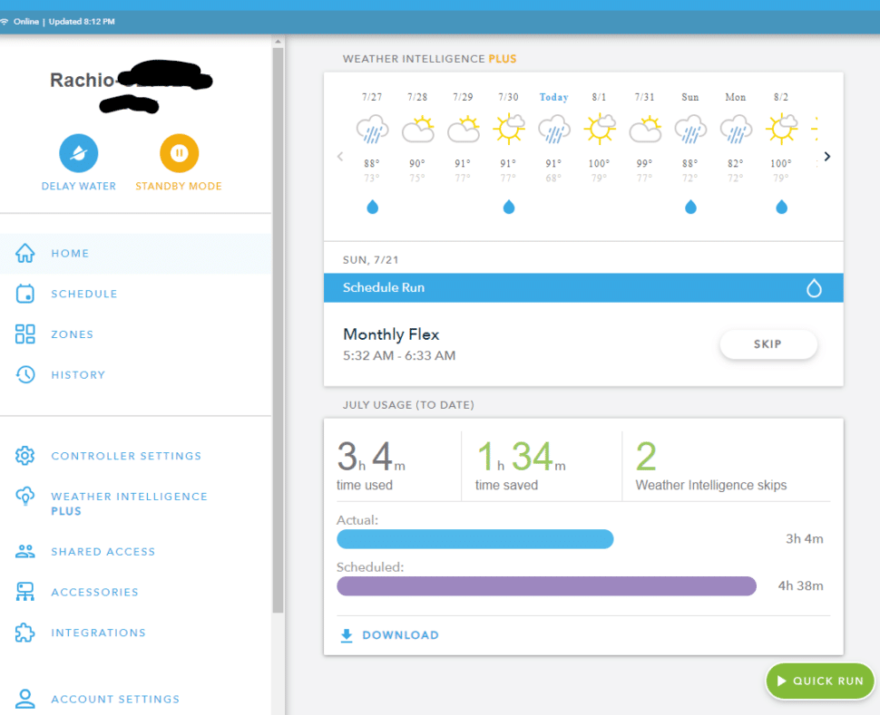 Rachio automatic weather intelligent skips