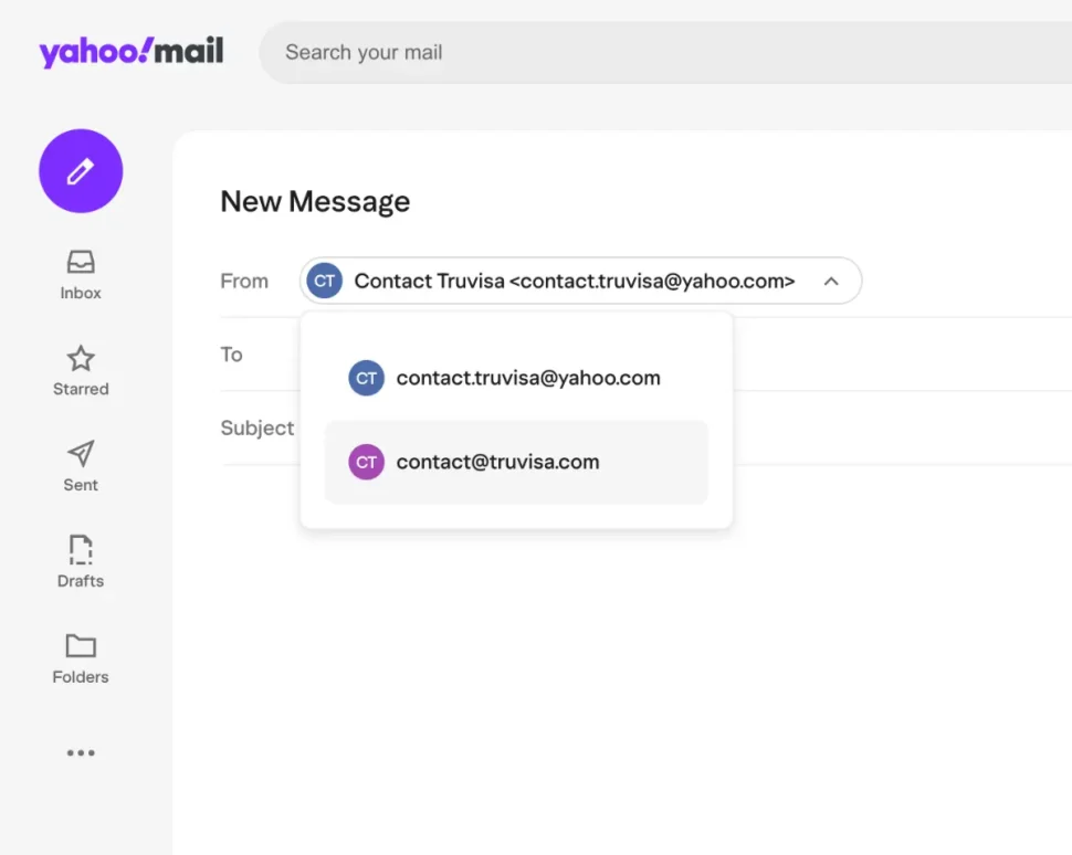 Send email from Yahoo and select sender as custom email