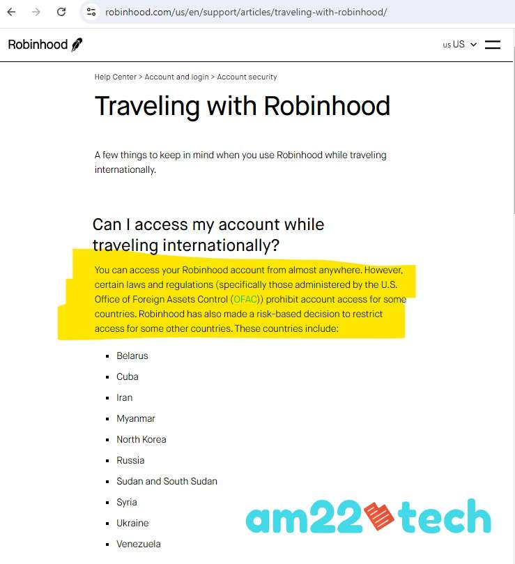 Robinhood restricted countries